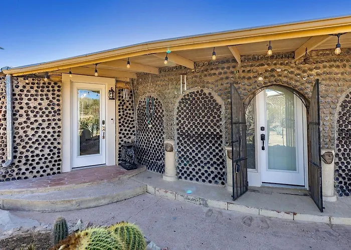 Artistic Earth House With Vibrant Glass Bottle Architecture Near Saguaro National Park In Tucson, Arizona Tucson
