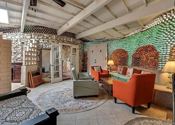Artistic Earth House With Vibrant Glass Bottle Architecture Near Saguaro National Park In Tucson, Arizona *