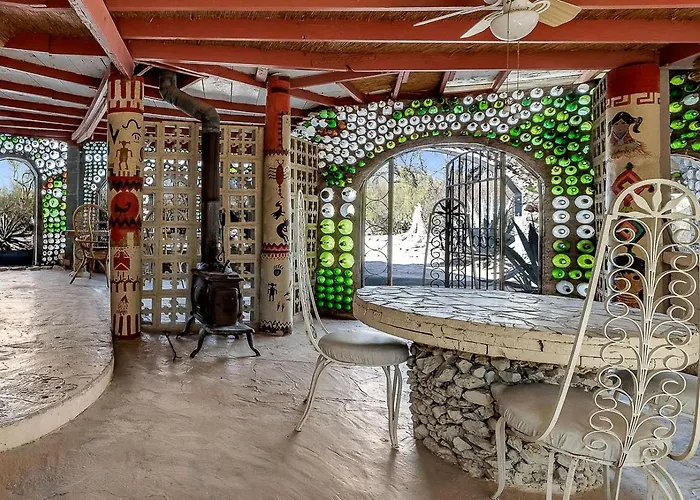 Artistic Earth House With Vibrant Glass Bottle Architecture Near Saguaro National Park In Tucson, Arizona Tucson