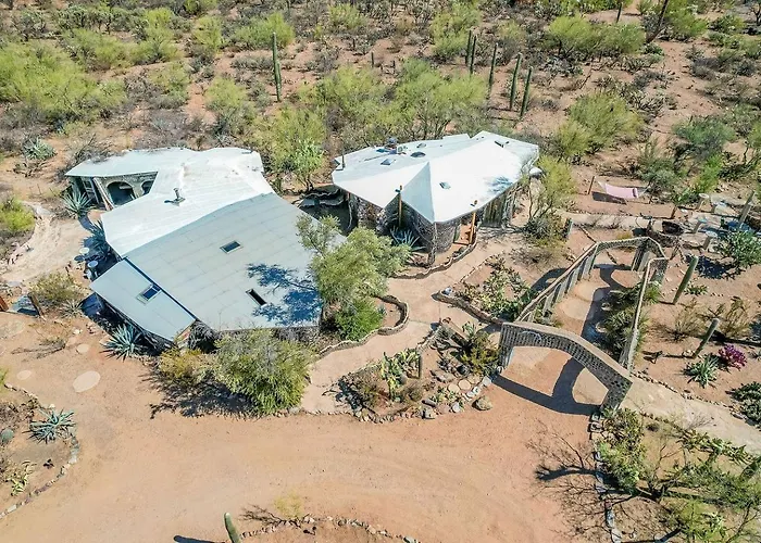 Artistic Earth House With Vibrant Glass Bottle Architecture Near Saguaro National Park In Tucson, Arizona *